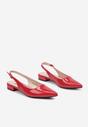 Czerwone Lakierowane Płaskie Sandały Baleriny Ozdobione Paskiem Delanisse