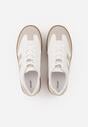 Beżowo-Białe Sneakersy w Stylu Tenisówek z Geometrycznym Wzorem Avelresil