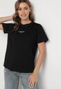 Czarny T-shirt z Bawełny Ozdobiony Napisem Marivorra