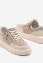 Beżowo-Niebieskie Skórzane Sneakersy w Streetwearowym Stylu Zdobione Suwakiem Elearessa