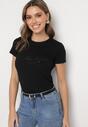 Czarny Bawełniany T-shirt z Metalicznym Napisem Xalaviel