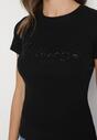 Czarny Bawełniany T-shirt z Metalicznym Napisem Xalaviel
