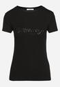 Czarny Bawełniany T-shirt z Metalicznym Napisem Xalaviel