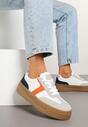 Biało-Pomarańczowe Sneakersy Typu Klasyczne Tenisówki na Grubej Podeszwie Hanistra