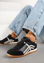 Czarne Sneakersy w Stylu Kultowych Tenisówek z Ozdobnymi Przeszyciami Vellexia