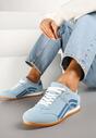 Niebieskie Sneakersy w Stylu Kultowych Tenisówek z Ozdobnymi Przeszyciami Vellexia