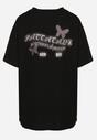 Czarny T-shirt Oversize z Bawełny z Nadrukiem z Motylem Nonatira