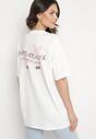 Biały T-shirt Oversize z Bawełny z Nadrukiem z Motylem Nonatira