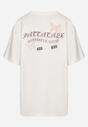 Biały T-shirt Oversize z Bawełny z Nadrukiem z Motylem Nonatira
