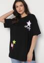Czarny T-shirt z Bawełną Ozdobiony Gwiazdami Karretia