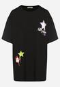 Czarny T-shirt z Bawełną Ozdobiony Gwiazdami Karretia