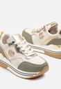 Beżowo-Zielone Sneakersy na Grubej Podeszwie z Metalicznymi Wstawkami Gonnith