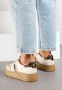 Beżowe Sneakersy na Platformie w Stylu Kultowych Tenisówek Ozdobione Wzorem w Panterkę Gonoriel
