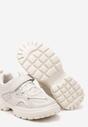 Beżowe Buty Sportowe Sneakersy ze Skórzaną Wkładką z Geometrycznym Wzorem Fonithea