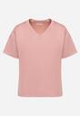 Różowy T-shirt z Trójkątnym Dekoltem Foniriela