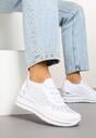 Białe Sneakersy na Koturnie z Cyrkoniami z Metalicznym Zdobieniem Bariena