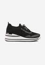 Czarne Sneakersy na Koturnie z Cyrkoniami z Metalicznym Zdobieniem Bariena