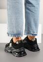 Czarne Sneakersy Streetwearowe z Brokatem na Grubej Podeszwie Miledia