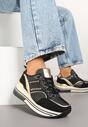Czarne Sneakersy na Grubej Podeszwie z Cyrkoniami i Metalicznymi Ozdobami Tawiela