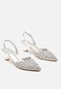 Srebrne Eleganckie Ażurowe Sandały na Obcasie Typu Kaczuszka z Cyrkoniami Lilabis