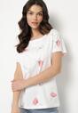 Biały T-shirt z Bawełny w Kwiatowy Wzór Acevianna