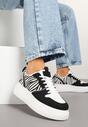 Czarno-Białe Sneakersy na Platformie z Ozdobnymi Przeszyciami Perforacją i Printem w Zeberkę Senaleira