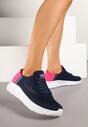 Granatowo-Fuksjowe Buty Sportowe Sneakersy Ozdobione Napisami i Tłoczeniem Solnelis