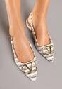 Beżowe Tweedowe Sandały Slingback z Ozdobną Klamrą Elaninea