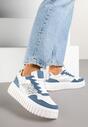 Niebiesko-Białe Sneakersy na Tłoczonej Podeszwie ze Zdobieniami w Panterkę Gerraza