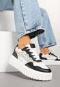 Czarno-Białe Sneakersy na Tłoczonej Podeszwie ze Zdobieniami w Panterkę Gerraza