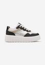 Czarno-Białe Sneakersy na Tłoczonej Podeszwie ze Zdobieniami w Panterkę Gerraza