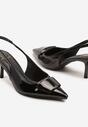 Czarne Sandały Slingback z Lakierowanym Połyskiem na Obcasie Harilin