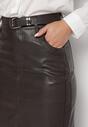 Ciemnobrązowa Długa Spódnica High Waist z Imitacji Skóry z Dodatkowym Paskiem i Rozcięciem Wyneti