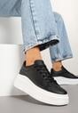 Czarne Gładkie Sneakersy z Ekoskóry na Grubej Podeszwie ze Sznurowaniem Avara