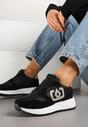 Czarne Sneakersy na Grubej Podeszwie z Ozdobną Aplikacją Alivrella