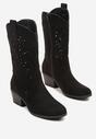 Czarne Ażurowe Botki na Obcasie w Stylu Kowbojek Lissemi