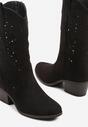 Czarne Ażurowe Botki na Obcasie w Stylu Kowbojek Lissemi