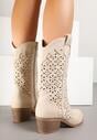 Beżowe Ażurowe Botki na Obcasie w Stylu Kowbojek Lissemi