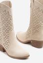 Beżowe Ażurowe Botki na Obcasie w Stylu Kowbojek Lissemi