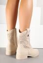 Beżowe Botki w Stylu Kowbojek z Ażurowymi Wycięciami Efadriana