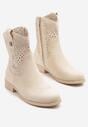 Beżowe Botki w Stylu Kowbojek z Ażurowymi Wycięciami Efadriana