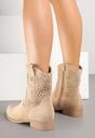 Ciemnobeżowe Botki w Stylu Kowbojek z Ażurowymi Wycięciami Efadriana