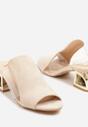 Beżowe Klapki na Geometrycznym Obcasie z Przezroczystą Cholewką Sanareth