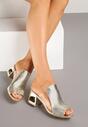 Złote Klapki na Geometrycznym Obcasie z Przezroczystą Cholewką Sanareth