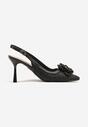 Czarne Plecione Sandały Slingback na Szpilce Zdobione Kwiatową Aplikacją Willifia