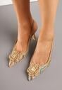 Brązowe Plecione Sandały Slingback na Szpilce Zdobione Kwiatową Aplikacją Willifia