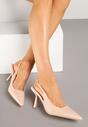 Beżowe Sandały Slingback na Szpilce z Noskiem w Szpic Nanoril
