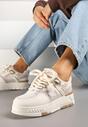 Beżowe Sneakersy w Streetwearowym Stylu na Grubej Podeszwie Teniffia