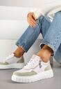 Biało-Zielone Skórzane Sneakersy w Streetwearowym Stylu Zdobione Suwakiem Elearessa