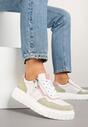 Biało-Zielone Skórzane Sneakersy w Streetwearowym Stylu Zdobione Suwakiem Elearessa
